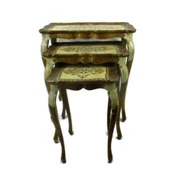 Set of 3 Italian Florentine Hollywood Regency Wood Nesting Stacking Tables
