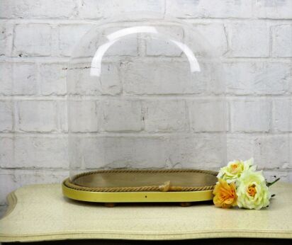 Oval Hand Blown Glass Dome Globe Mantel Clock Steampunk Doll Vintage 13.77" H