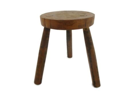 Vintage Hand Carved wood Tripod Milking Stool Pedestal Table Plant Flower Bonsai Stand Side Table Barn Country Style Funky authentic