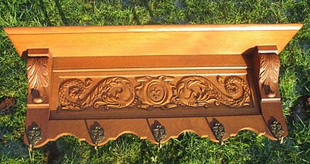 Vintage Wooden Wall Shelf Plate Coat Hat Cane Book Rack Carved Wood