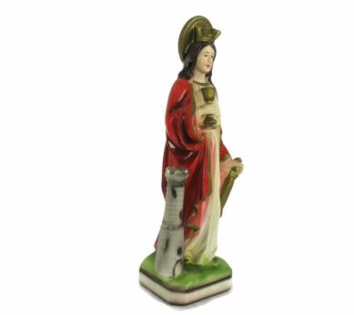 Statue Saint St Barbara of Nicomedië Tower Patron of Firemen Plaster Collector Polychrome Italy 9.84"