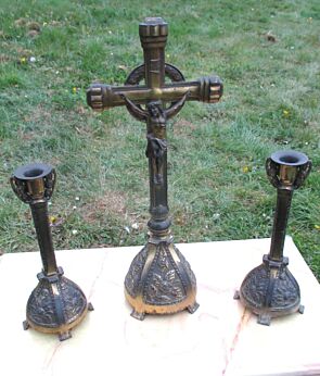 Antique Ornamental Messing Christ Cross Crucifix Candlesticks Memento Mori