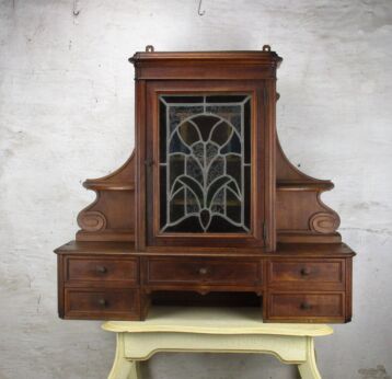 Apothecary Kitchen Bathroom Cabinet Leaded Colored Glass Display Gorgeous HTF