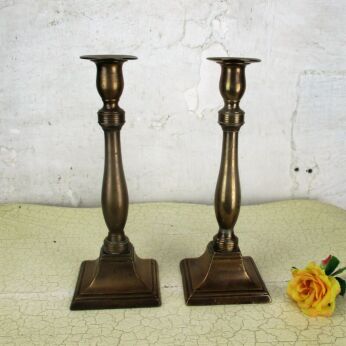 Antique 1900 Couple pair Brass Candle Holders Candlesticks very stylish