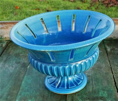 Blue Planter Jardiniere flower pot Ceramic Marked Italy NOS 70s Bitossi Style