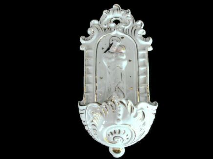 Antique French Holy Water Font Vessel Bisque Porcelain Virgin Mary Madonna with Infant Jesus Collector HTF 7.08"