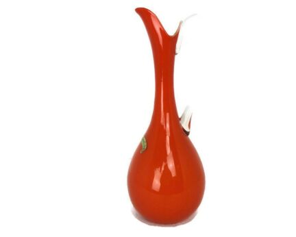 Vintage Mid Century Modern Opaline Cased Glass Vase Pitcher Jar Orange Italy Fiorentina 14.76"
