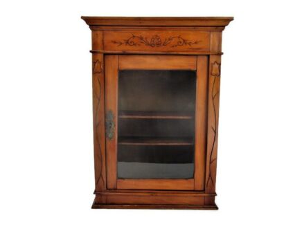 hand Carved Wood Medicine Apothecary Display Cabinet Carved Flower Pattern