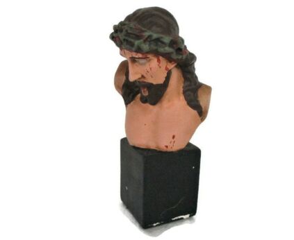 Small Bust Jesus Christ Plaster Statue Crown Thorns Christo de Limpias dramatic Ecce Homo