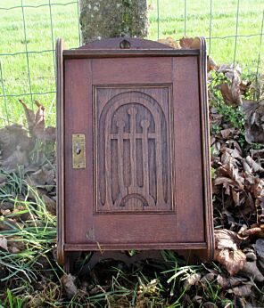 Vintage Small Carved Wood small Medicine Cabinet Apothecary wall cabinet Key