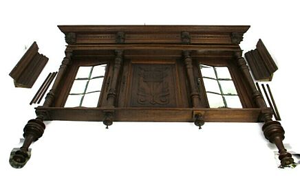 Large Antique Hand Carved Front Cabinet Panels Reclaimed Figurines Beveled Glass