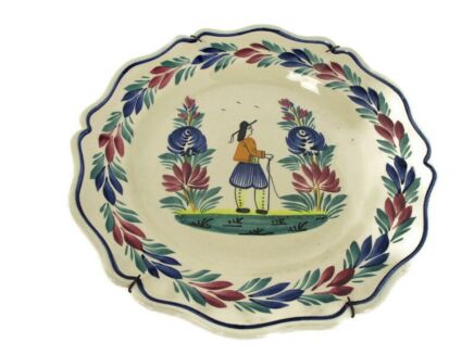 Large French Henriot HB Quimper Charger Plate Platter Decor Breton Man Polychrome Hand Painted Lovely