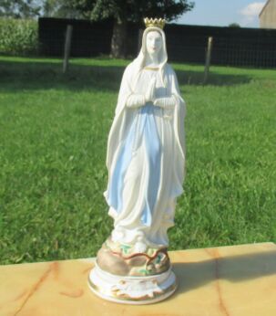 Antique Porcelain Figurine Lourdes Virgin Mary Madonna statuette 13.39" French