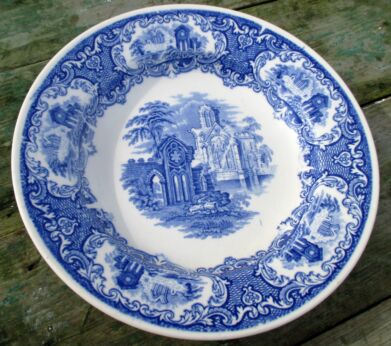 Antique Plate Lonka Confiserie Blue White Church Vault Soup Plate Collector