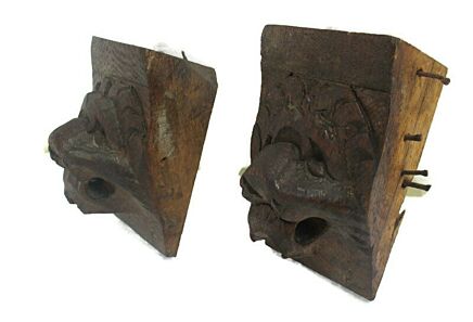 Antique Pair Corbels Hand Carved Wood Architectural reclaimed LIon Heads Trim