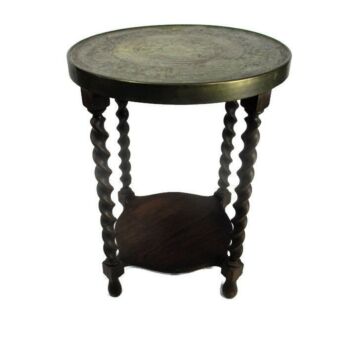 Barley Twist Wooden Side Wine Table Pedestal Plant Stand Faux Brass Top Ornate