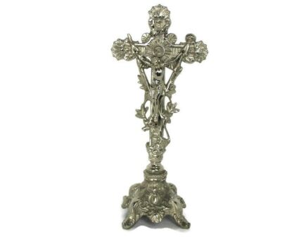 Beautiful Vintage French Standing Table Crucifix Cross Calvary Jesus Christ Mid Century Modern