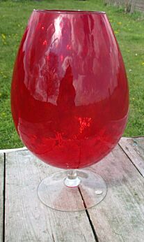 Large Vintage Red Chalice Vase Mid Century Modernist Hand blown Optic Art glass