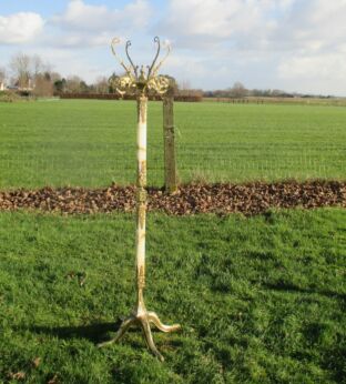 Ornate Antique Brass & Onyx Marble Hall Tree Coat Hat Rack Stand Floor