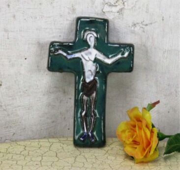 Small Mid Century Modern Ceramic Modernist Crucifix Green Era Amphora