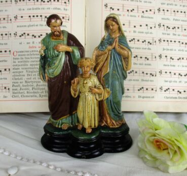 Small Statue Holy Family St Joseph Virgin Mary Infant Child Plaster Polychrome