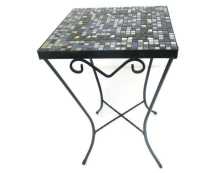 Vintage Small Side Table Plant stand Mosaic tiles Checkered pattern Wrought Iron Gorgeous tiles with Gold Flecks