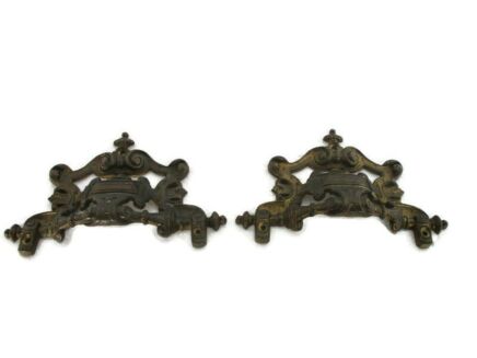 2 pcs Antique Cast Brass Furniture Trim Flower Hardware Ornate Reclaimed