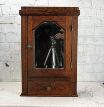 Vintage Wood Inlay Medicine Wall Cabinet Apothecary  Beveled Glass Mirror