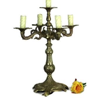 Vintage Gorgeous Brass Ornate Candle Holder Stick Candelabra 5 arm Electrified