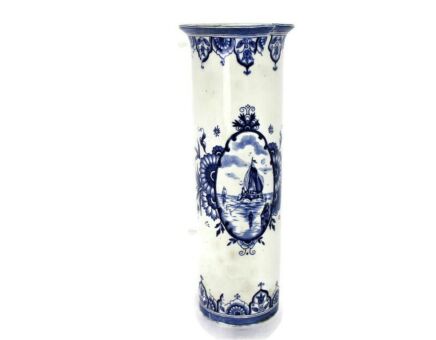 Small Vase Delft Blue Marked Nimy Belgium White Porcelain Marked seaside lovely 12"