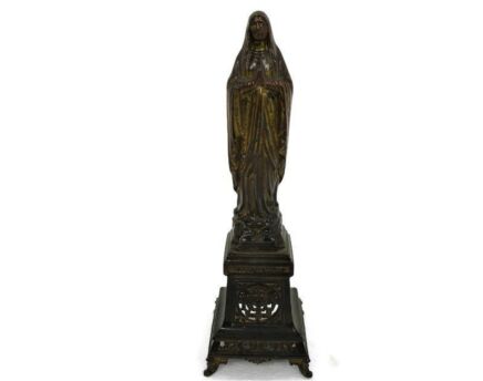 Statue Virgin Mary Our Lady Madonna Infant Jesus Christ Statue Rare Brass on Base 11.02"