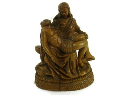 Statue Pieta Wood Jesus Christ Virgin Mary Holy Mother Sculpture Vintage