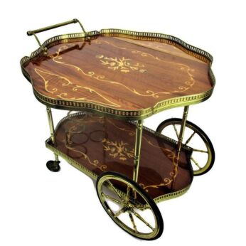Gorgeous Retro Bar Cocktail Tea Entertainment Cart Trolley Inlay Marquetry Gate leg Italy