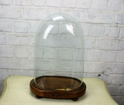 Victorian Antique Oval Hand Blown Glass Dome Globe Mantle Clock Steampunk 14.94"