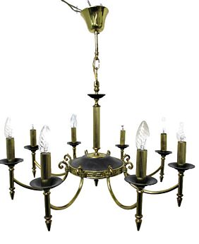 Large French Empire Chandelier Green Tole Brass 8 arms Hollywood Regency
