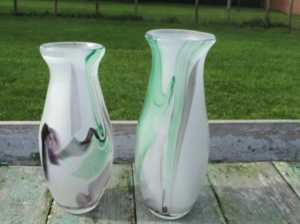 Couple of Studio Vases Val St Lambert Art Crystal Touches of Color Design