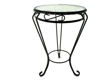 Vintage Small Side Coffee Table Plant Bonsai Flower stand Wrought Iron Glass Top Gold touches
