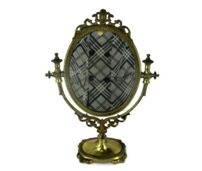Rococo Ornate Brass Standing Adjustable Swivel Makeup Vanity Mirror Frame Swivel