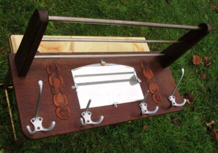 Vintage Wooden French Mid Century Wall Shelf Coat Hat Rack Beveled glass Mirror