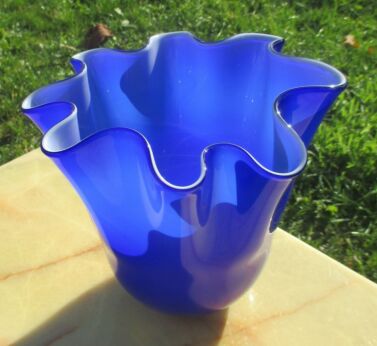 Vintage Cobalt Blue Mid Century Cased Glass vase Era Empoli Tulip