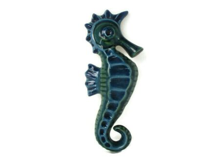 Rimini Blue Seahorse Hippocampe Modernist Blue Ceramic Wall Plaque Retro