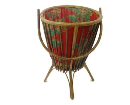 Vintage 70s Sewing Quilting Box Basket Standing Nostalgic Rattan