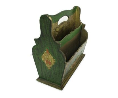 Florentine Wood Italian Hollywood regency Letter Holder two Sided Green Gold Gilded