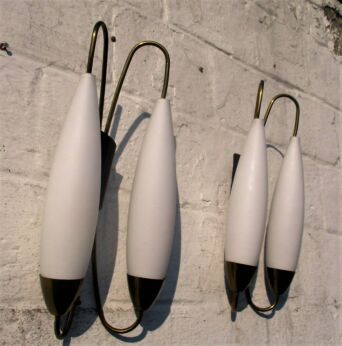 Pair Couple Mid Century Modernist wall Lamp Cones Sconces Milk Glass Rare WOW