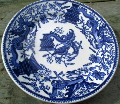 Antique Plate Lonka Confiserie Blue White Dragons Collector Rare