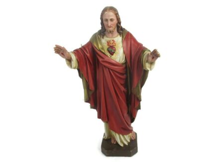 Large Antique Statue Jesus Christ Savior Sacred Heart Art Deco 1920s Plaster