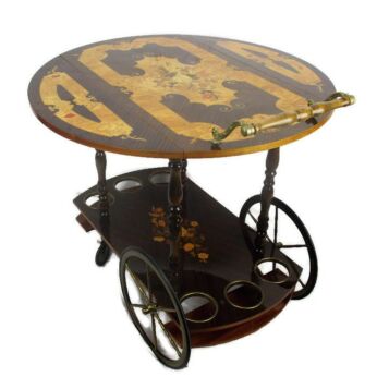 Retro Bar Cocktail Tea Entertainment Cart Trolley Inlay Marquetry Gate leg Italy