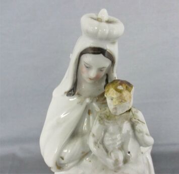 Antique 1900 Vieux Paris Porcelain Bisque Statue Virgin Mary Infant Jesus 9.84" Gorgeous