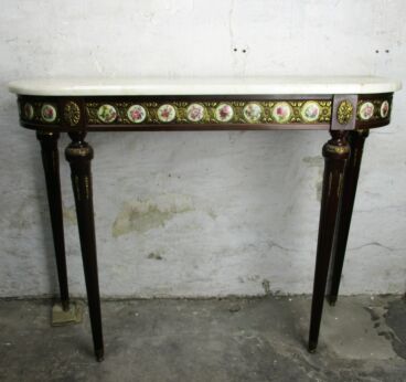 French Demi Lune Wall Console table Wood Marble Ornate era Limoges Medallions
