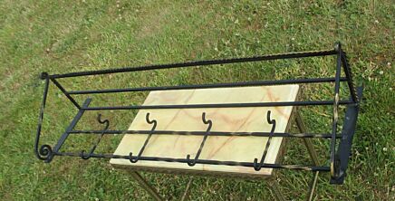 Vintage Wrought Iron Coat Hat Wall Rack Black Gold Gilt